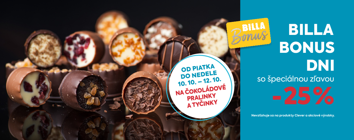 od piatka do nedele 25% zľava na čokoládové pralinky